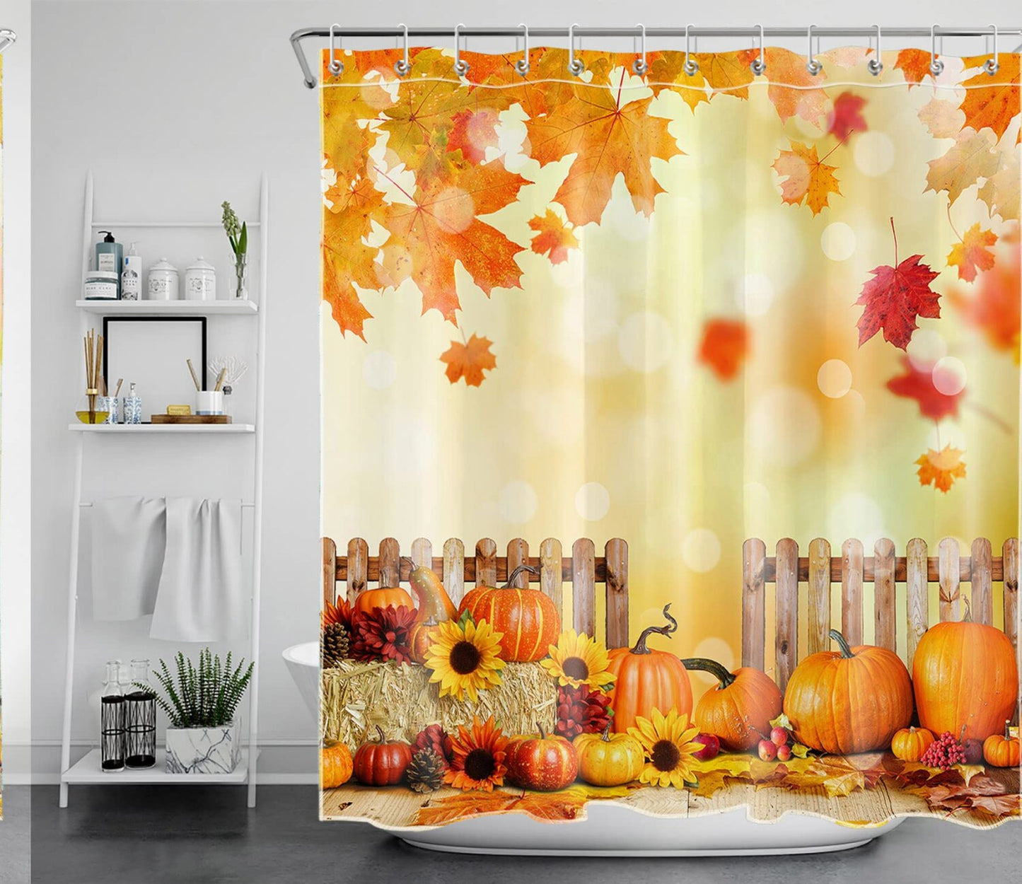 Fall Harvest Pumpkin Sunflower 72"x72" Polyester Shower Curtain