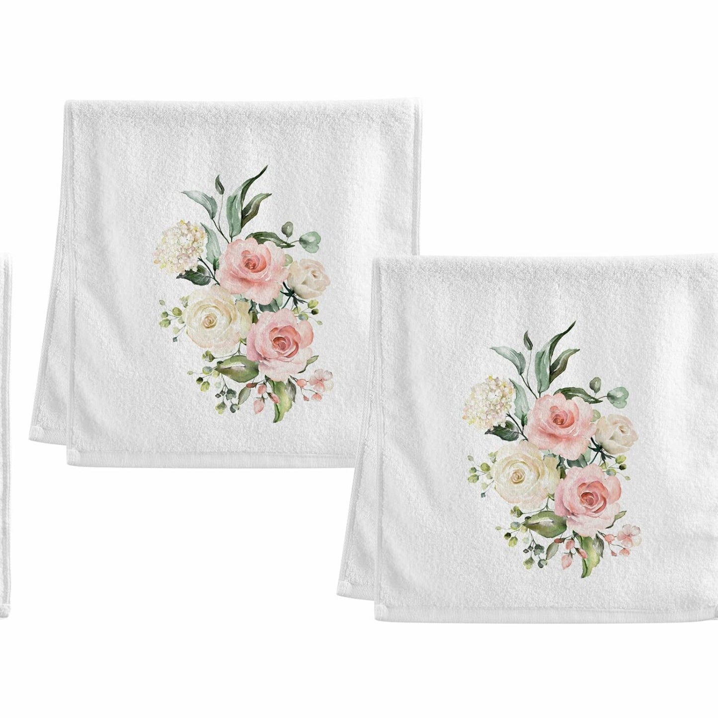 Pink Rose Hydrangea Cotton Hand Towels 16x30 2 Pack