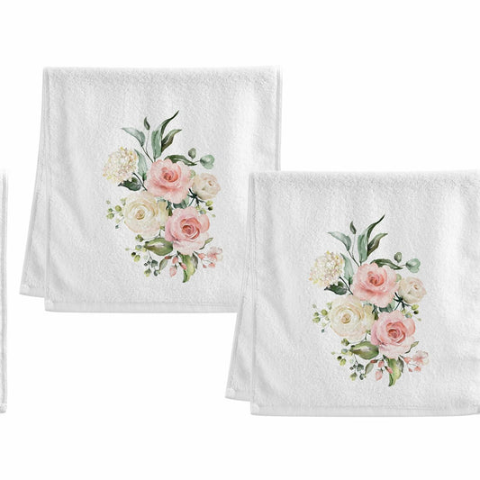 Pink Rose Hydrangea Cotton Hand Towels 16x30 2 Pack