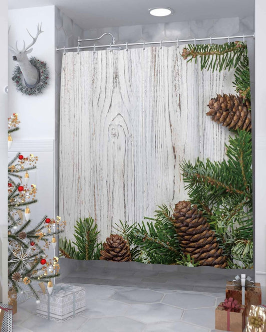 Fabric Shower Curtain with Hooks, Tropical Pinecone Wood, Waterproof, 60 x 72 inch