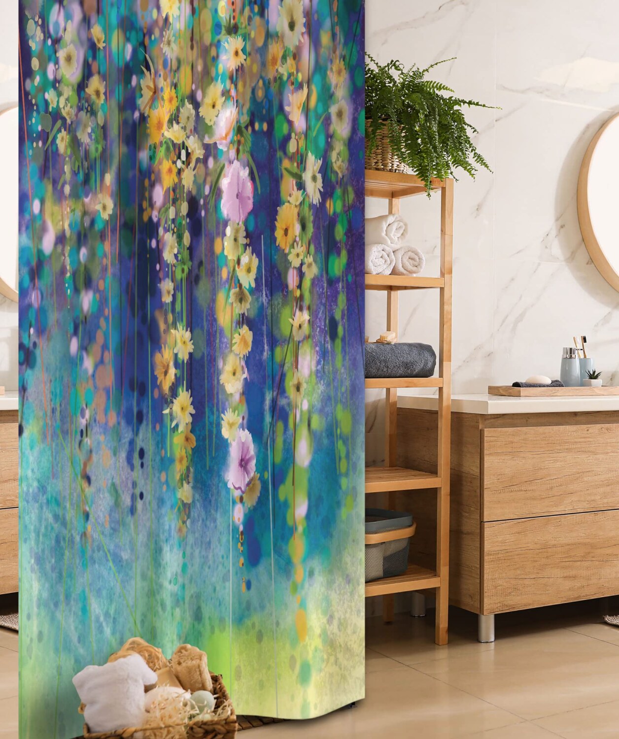 Watercolor Flower Stall Shower Curtain 36x72 inches