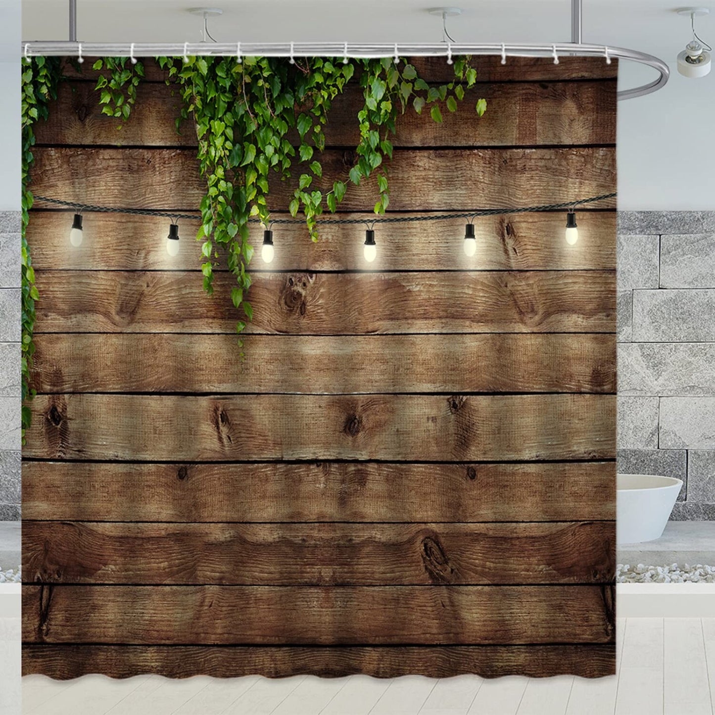 Farmhouse Shower Curtain 70x70 Inch Green Leaves