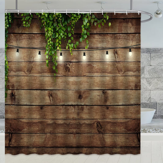 Farmhouse Shower Curtain 70x70 Inch Green Leaves