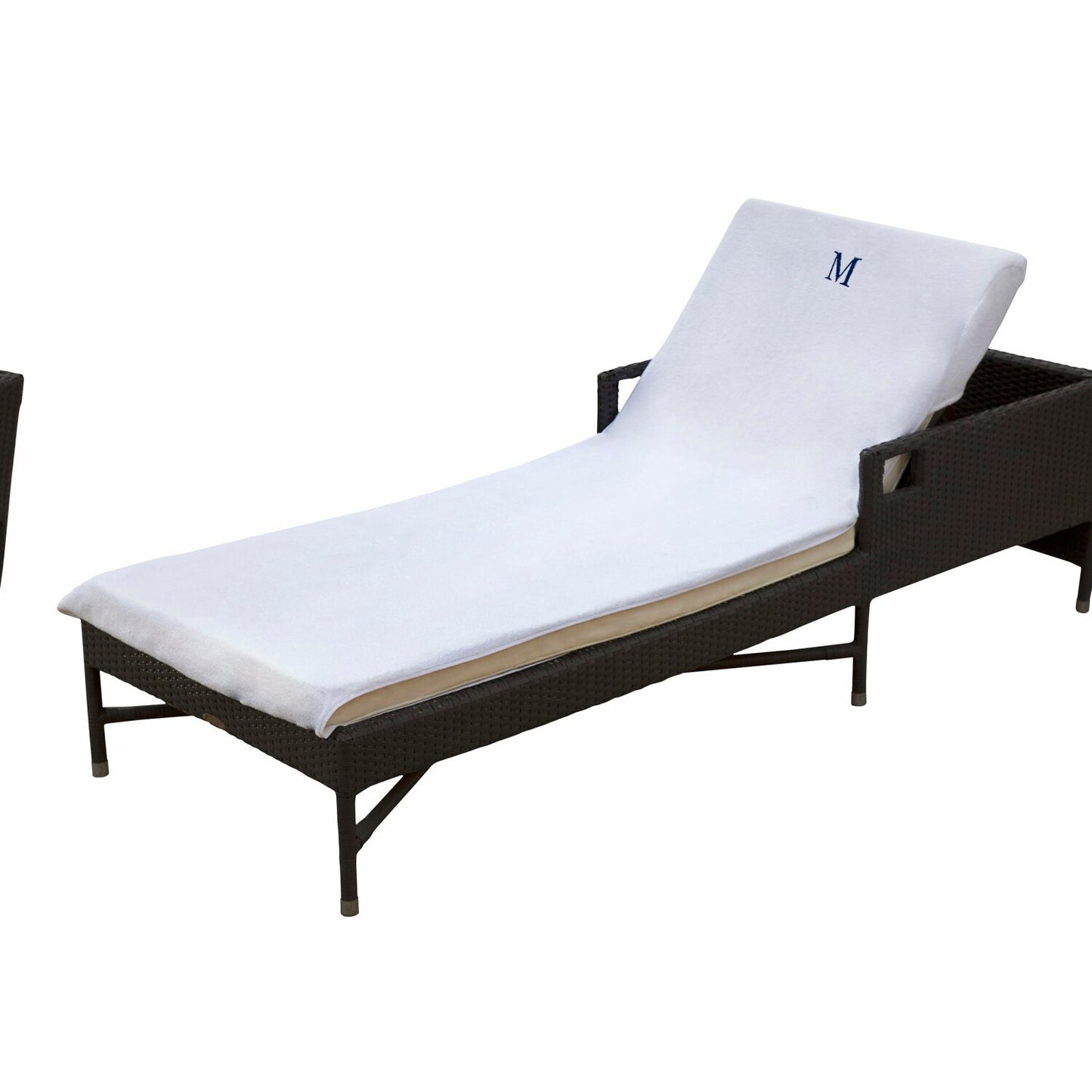 White Cotton Lounge Chair Cover with Monogram, M