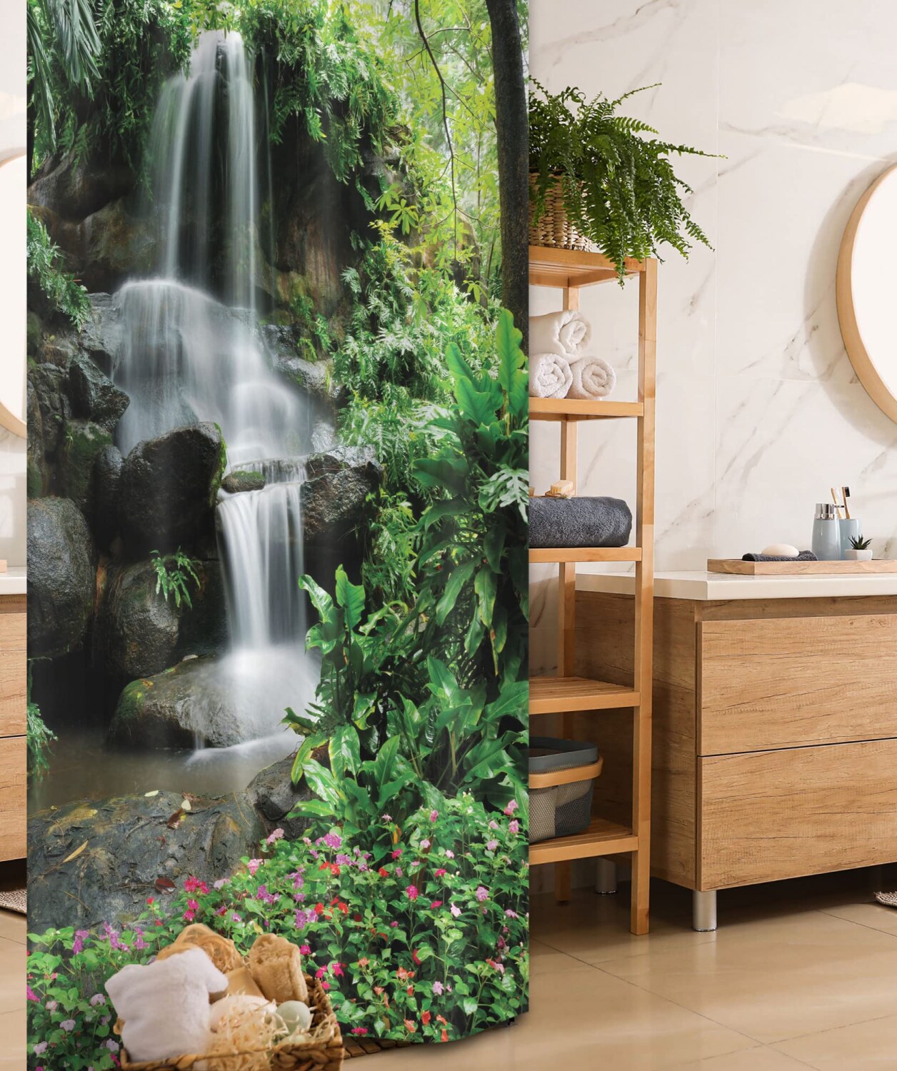 Waterfall Stall Shower Curtain 36x72 Brown White