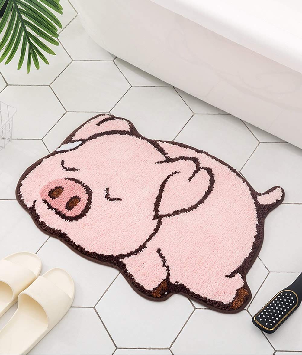 Pink Pig Cartoon Animal Shaped Bath Mat