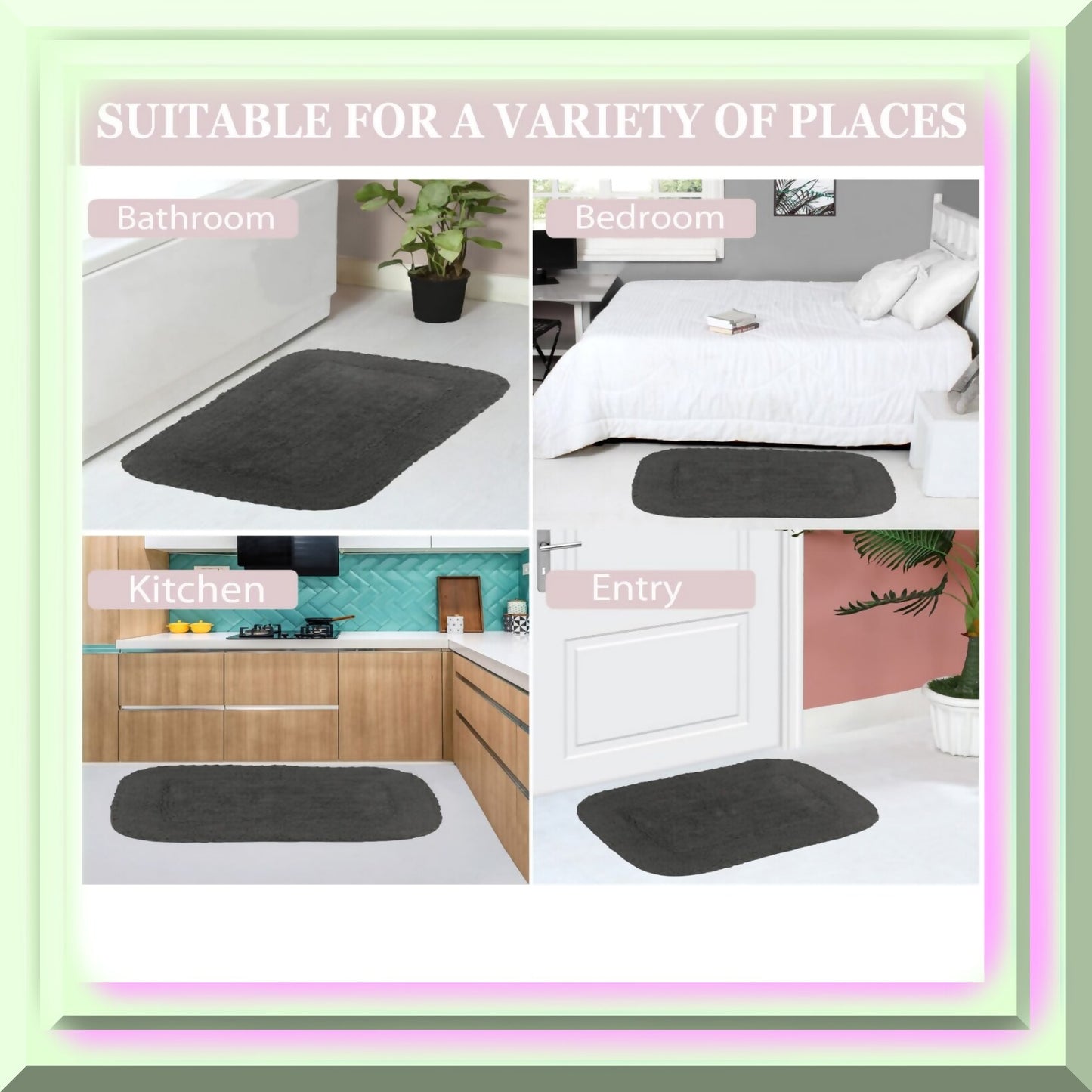 Radiant Collection Cotton Bathroom Rugs Set 17"x24" Gray