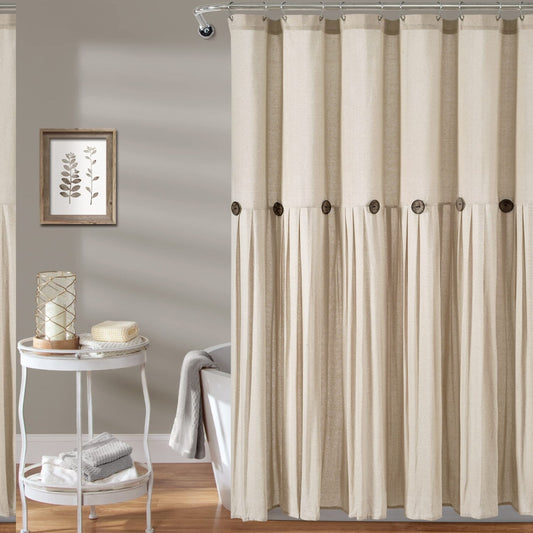 Linen Button Shower Curtain 72x72 Dark Linen
