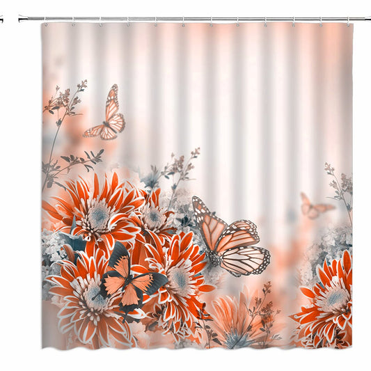 Flowers Butterfly Shower Curtain with Hooks