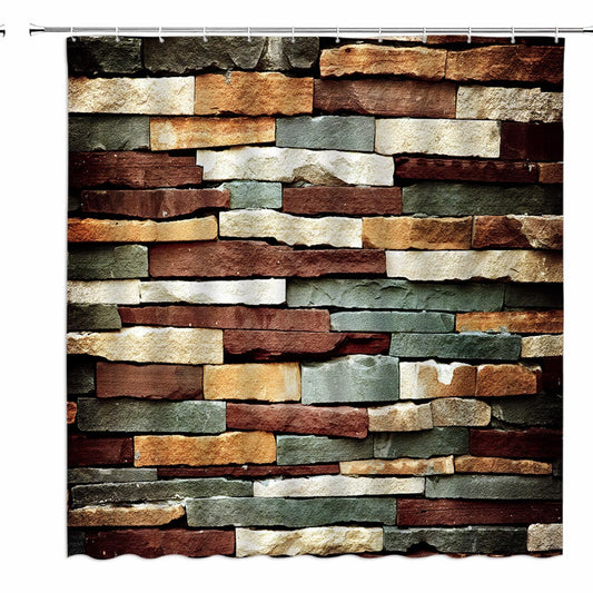 Brick Wall Shower Curtain 70x70 Inches Brown Green Beige