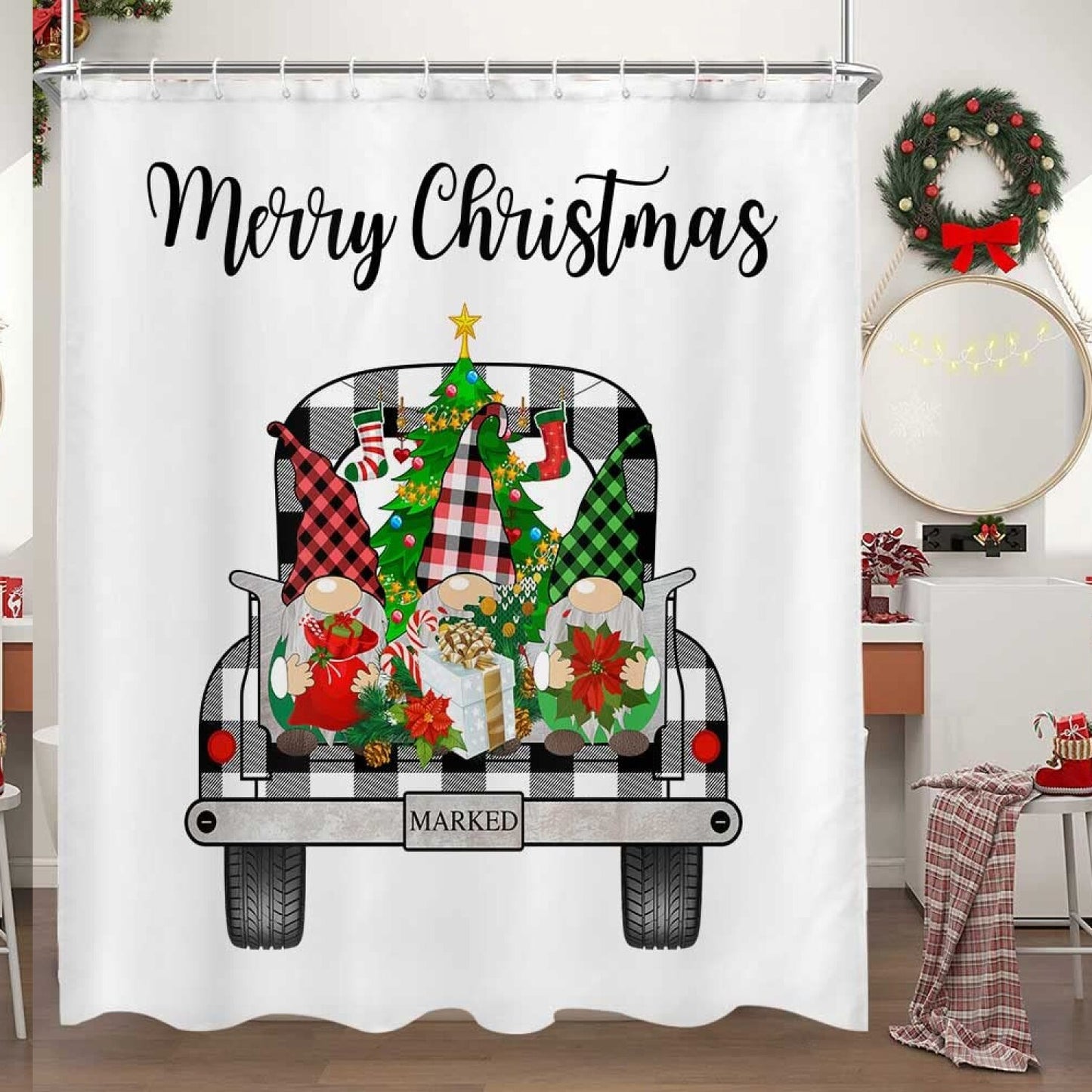 Buffalo Check Gnome Shower Curtain 72x72 Inches