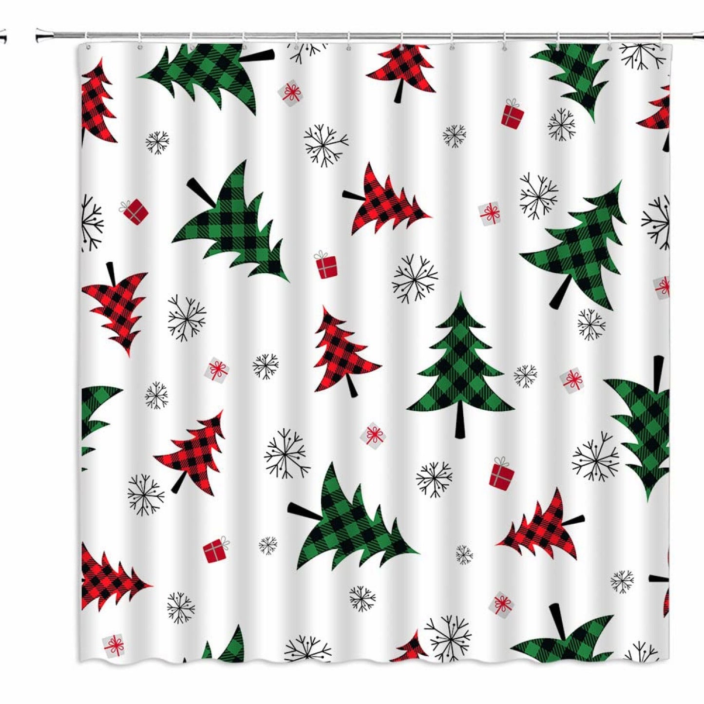 Xmas Tree Snowflake Shower Curtain Red Green