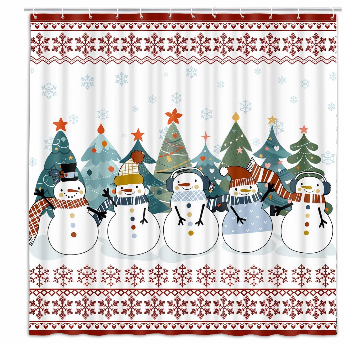 Snowman Shower Curtain Winter Snowflake Red 70x70in