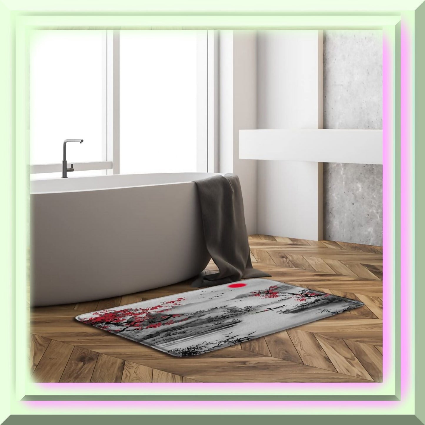 Asian Decor Bath Mat Red Plum Blossom 17.7 x 29.5 Inch