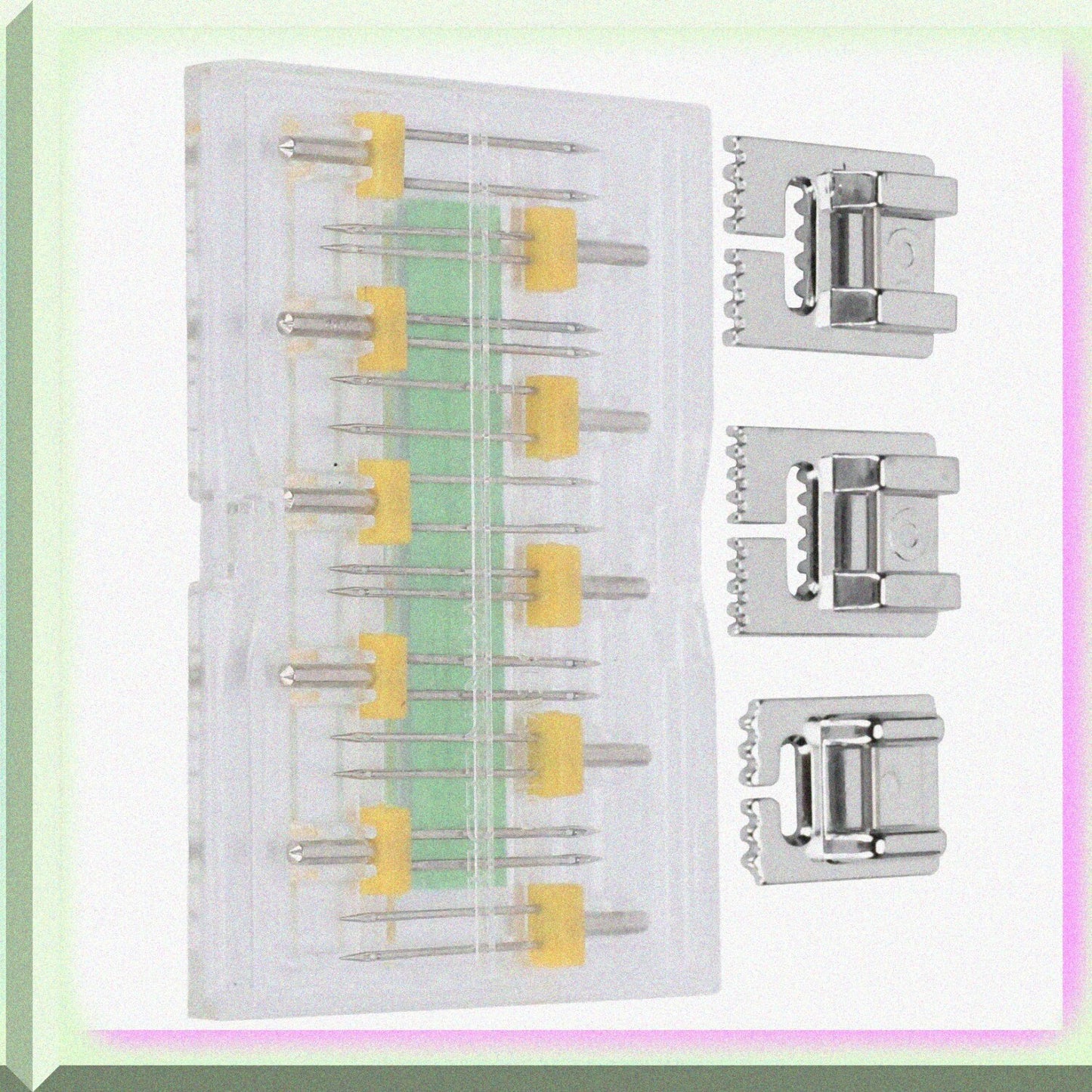 10 Twin Needles Sewing Machine Needle Set with 3 Presser Feet