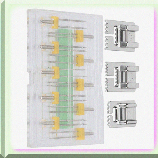 10 Twin Needles Sewing Machine Needle Set with 3 Presser Feet