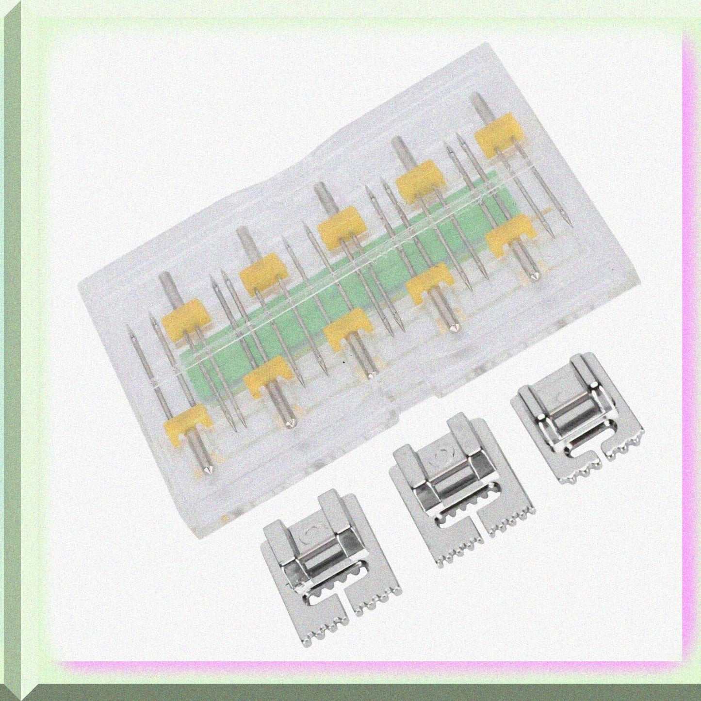 10 Twin Needles Sewing Machine Needle Set with 3 Presser Feet