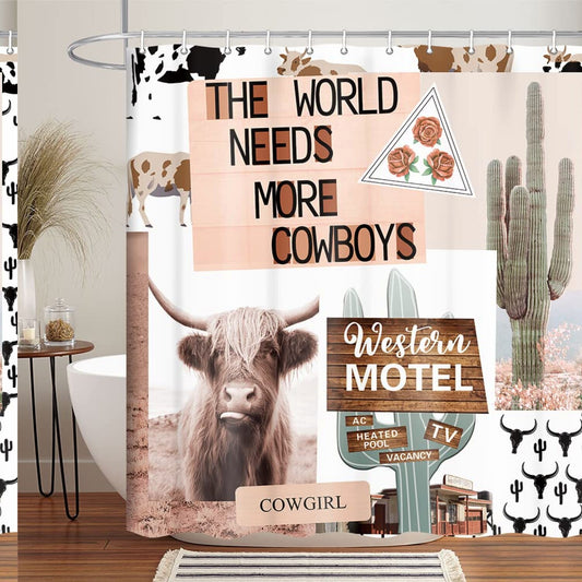 Rustic Western Cattle Shower Curtain 70x70in with Hooks