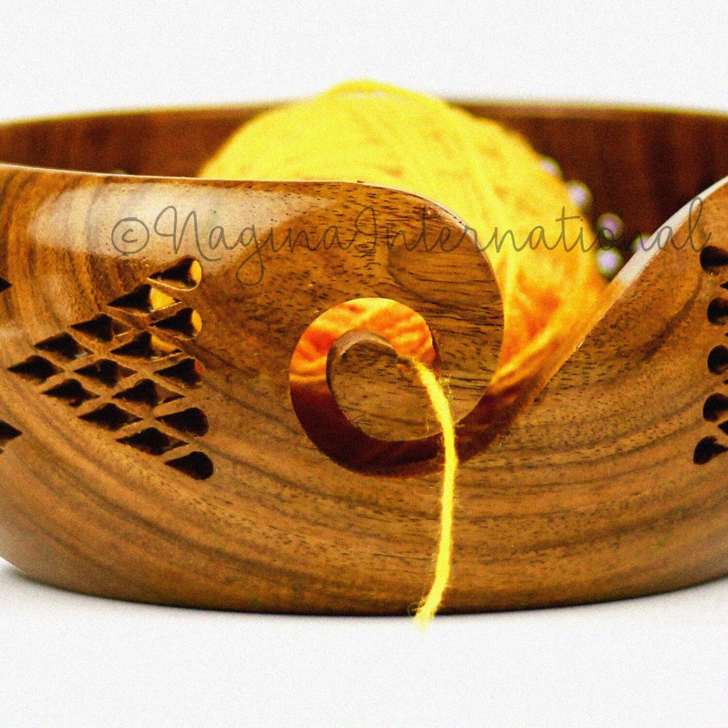 Handcrafted Rosewood Yarn Storage Bowl 6x6x3 Inches