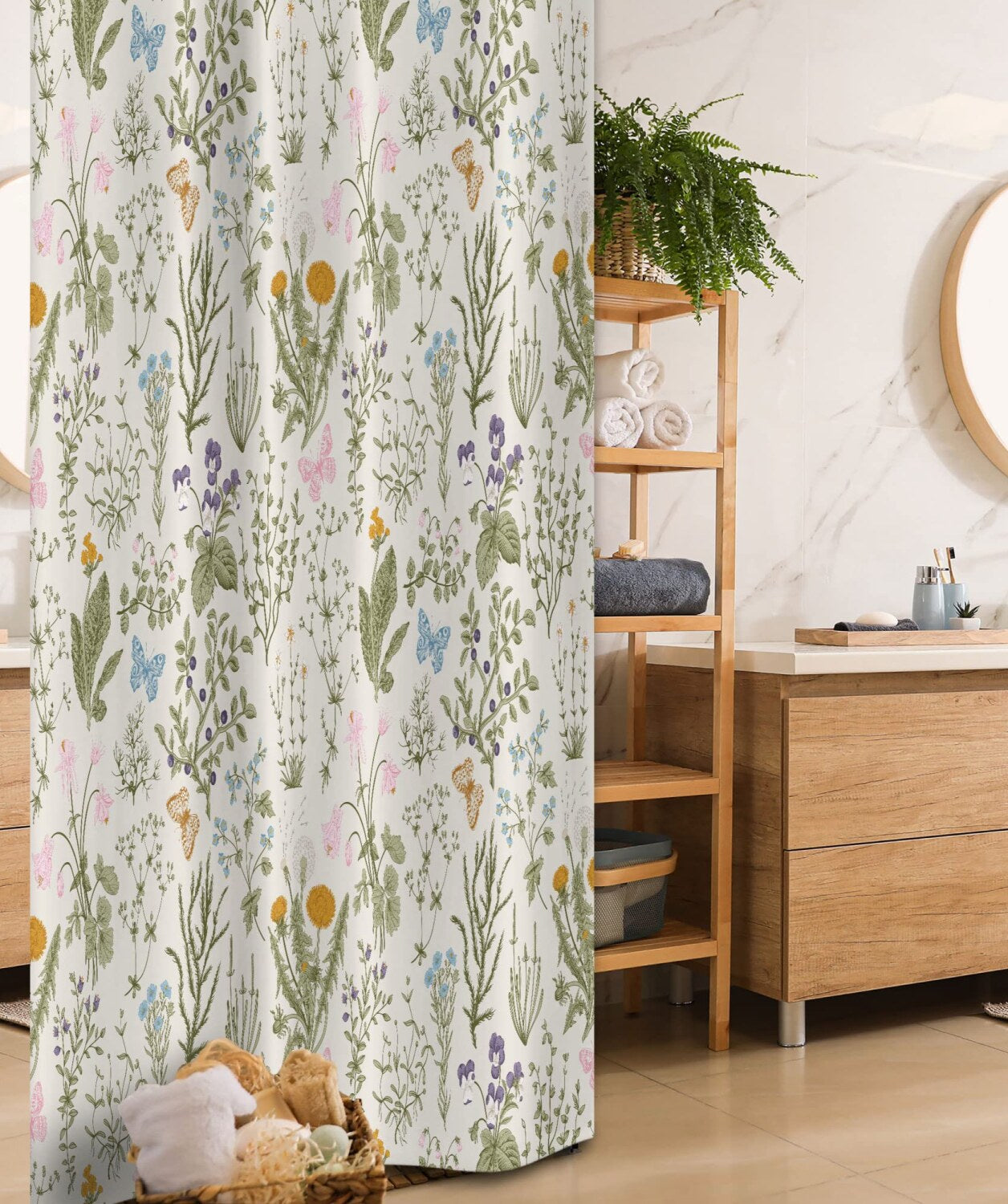 Floral Garden Shower Curtain 36x72 Pink Blue