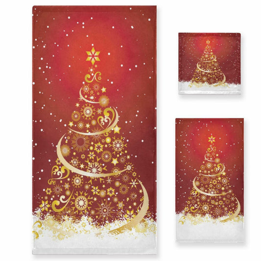 Golden Snowflakes Tree Forest Towels Set of 3