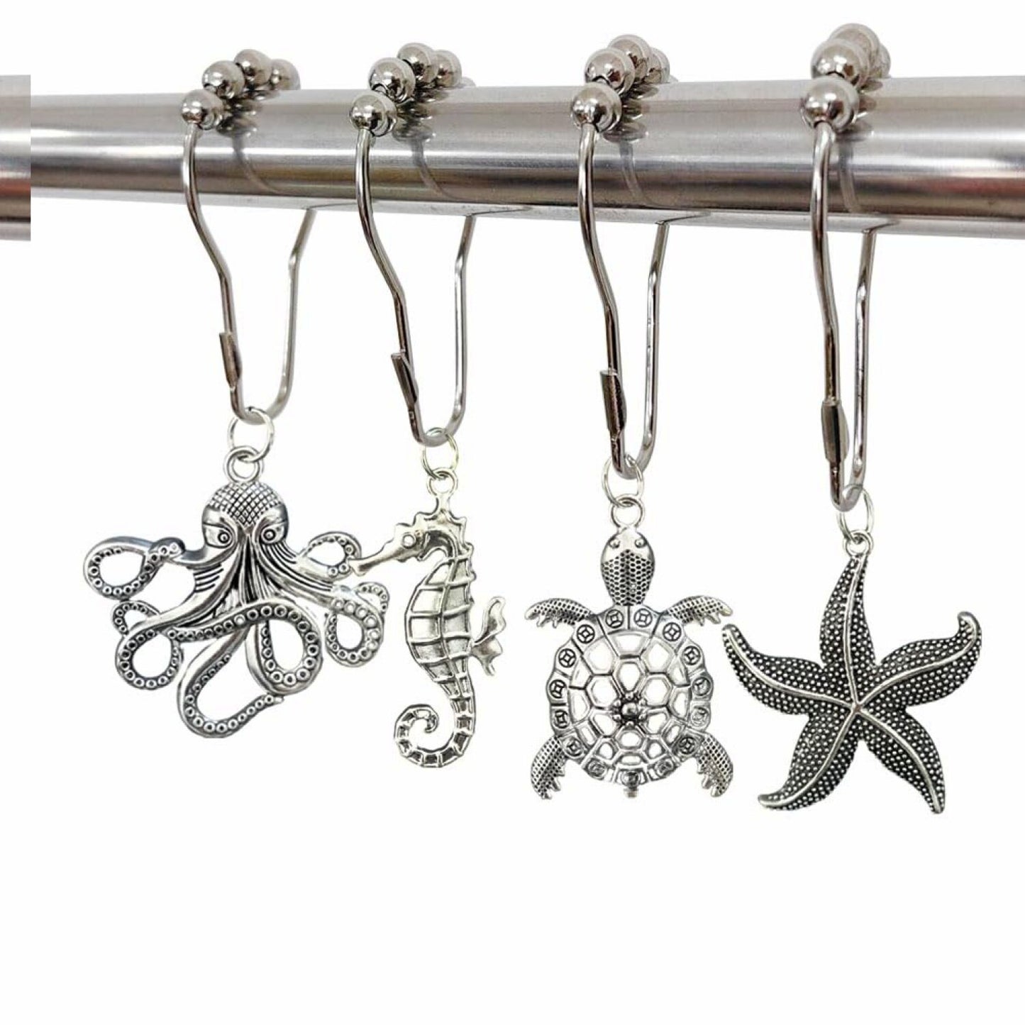 Ocean Themed Rustproof Metal Shower Curtain Hooks Set of 12