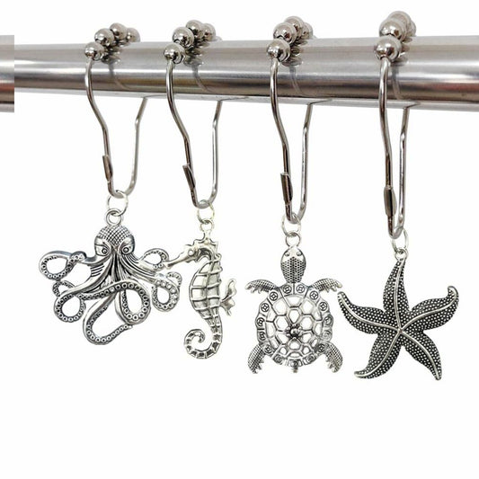 Ocean Themed Rustproof Metal Shower Curtain Hooks Set of 12