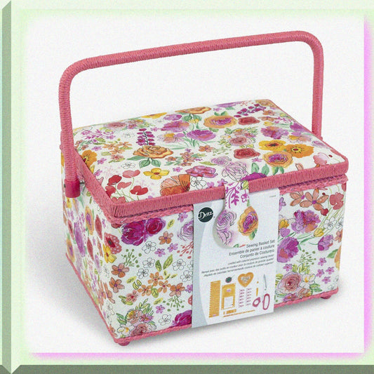 Large Pink and Orange Sewing Basket Set