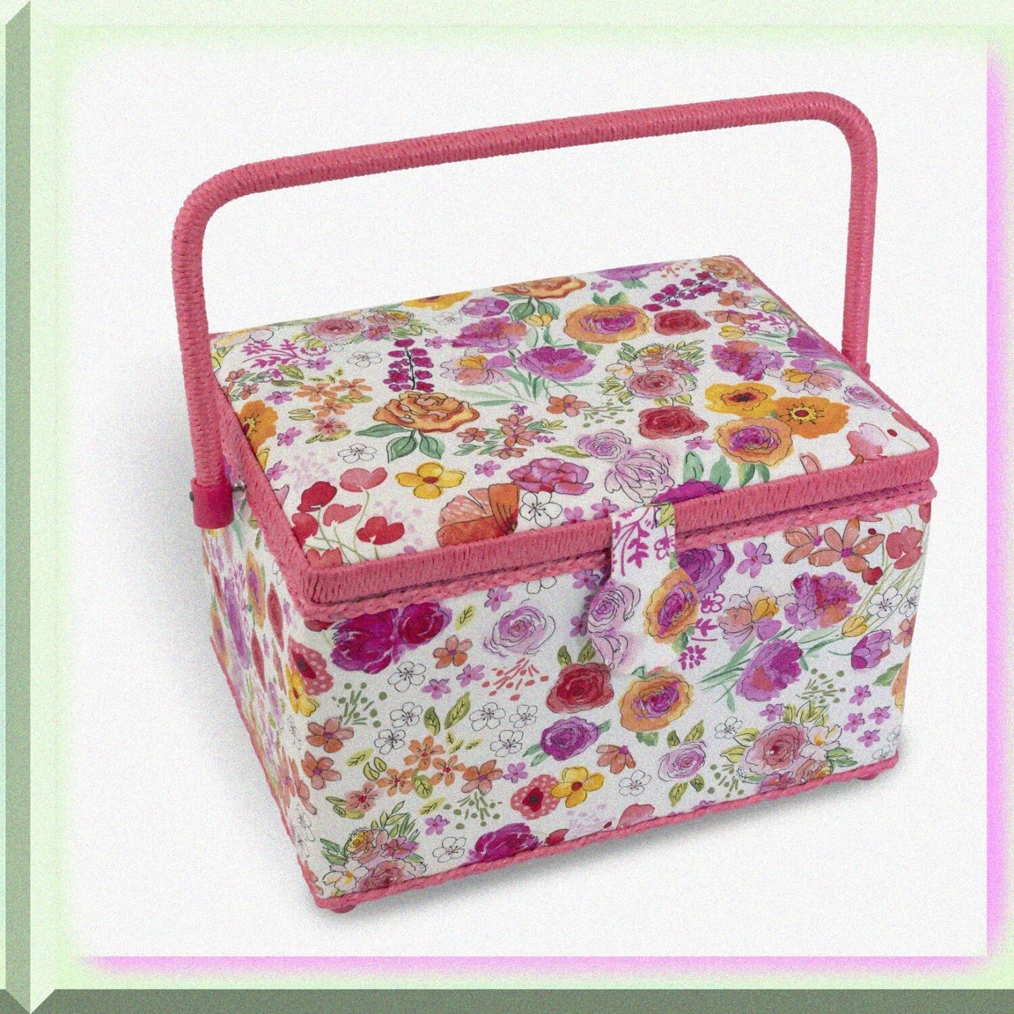 Large Pink and Orange Sewing Basket Set