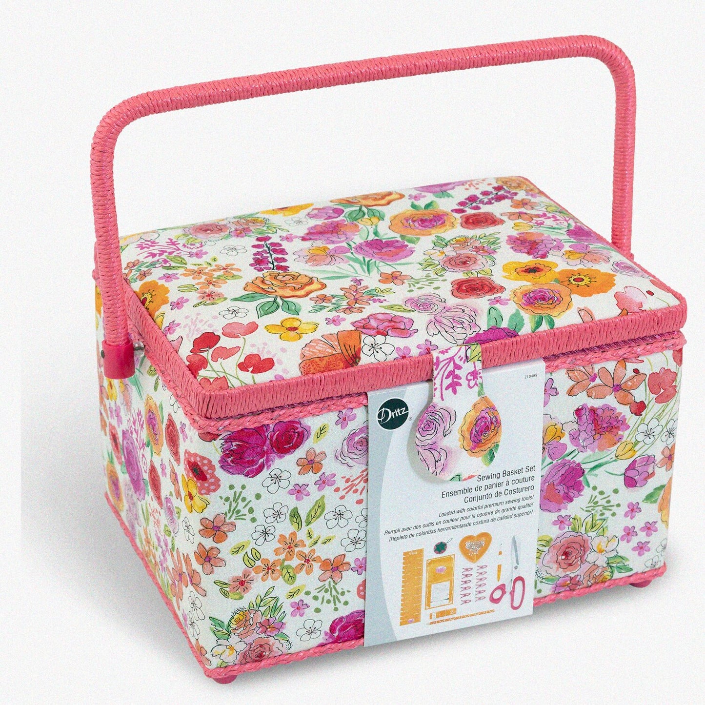 Large Pink and Orange Sewing Basket Set