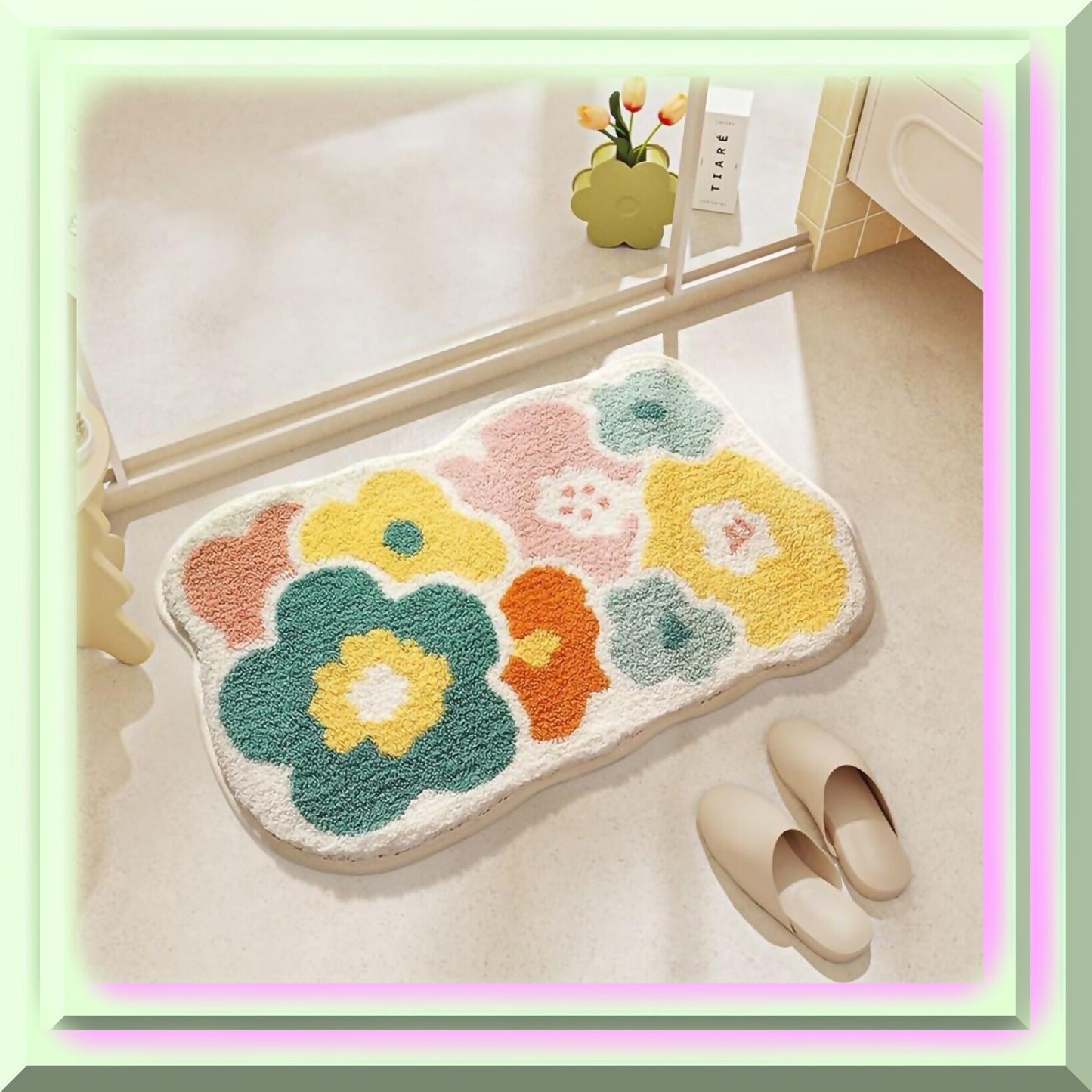 Flower Bath Rug 19.6 x 31.5 Inches Yellow