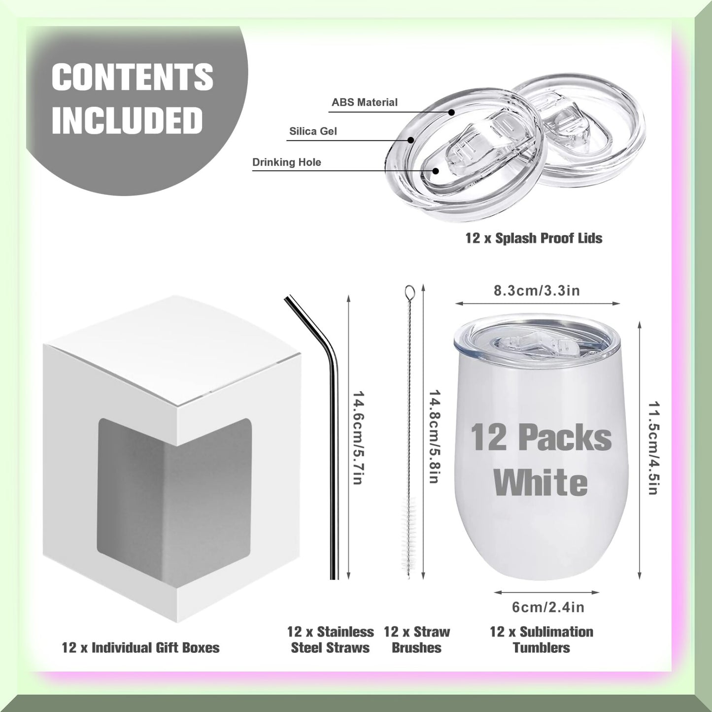 12oz White Insulated Stainless Steel Wine Tumblers Set