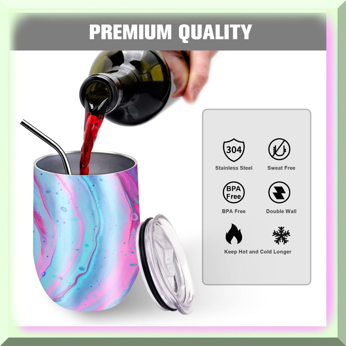 12oz White Insulated Stainless Steel Wine Tumblers Set