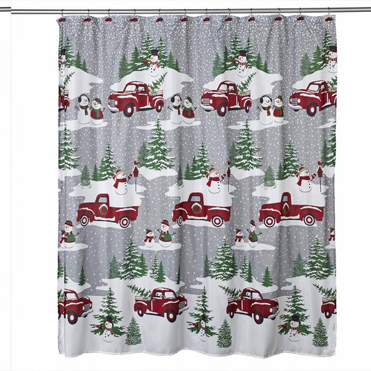 Snowy Truck Shower Curtain and Hook Gift Set