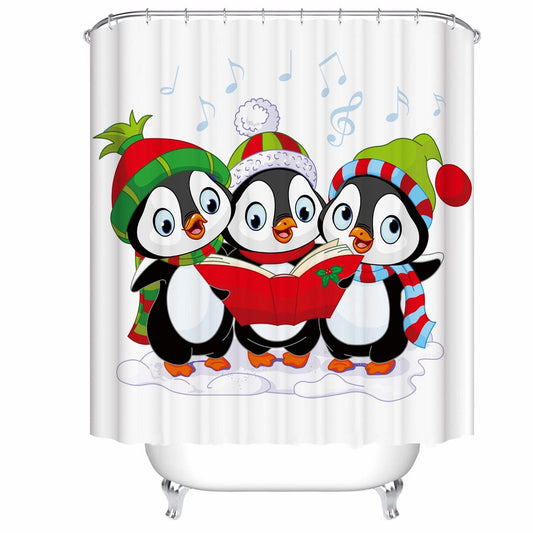 Penguin Print Waterproof Bathroom Shower Curtain Set