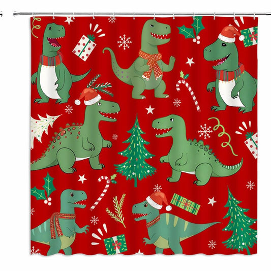 Dinosaur Holiday Shower Curtain with Hooks