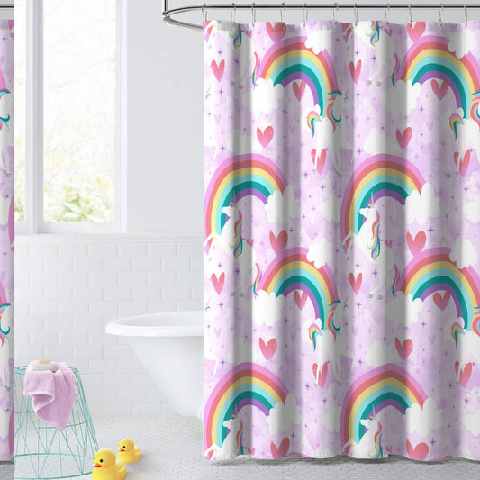 Kids Fabric Shower Curtain 72x72 Purple Unicorn Rainbow