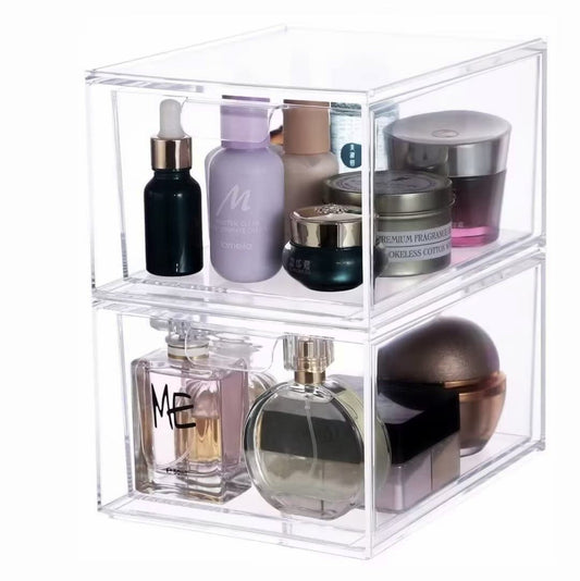 2 Pack Clear Acrylic Makeup Organizer with Drawers