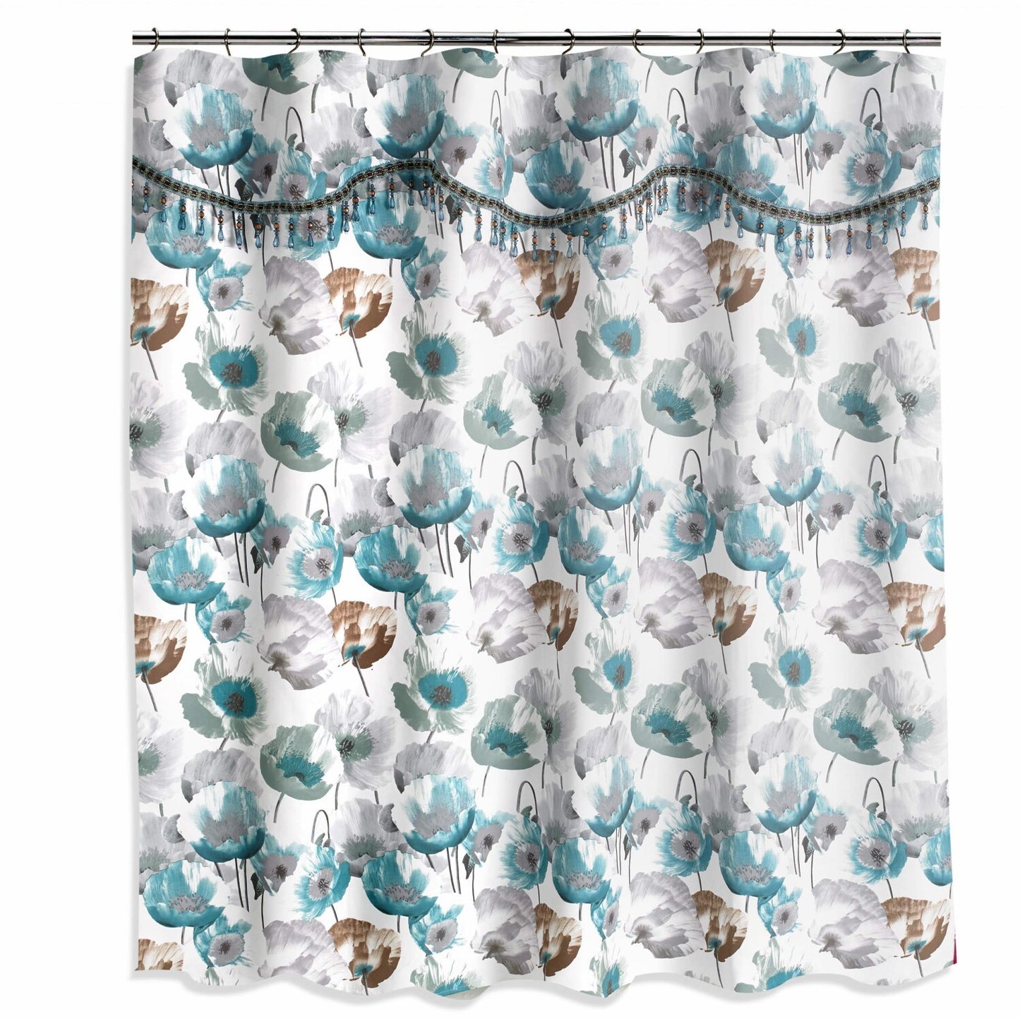 Poppy Fields Shower Curtain Aqua