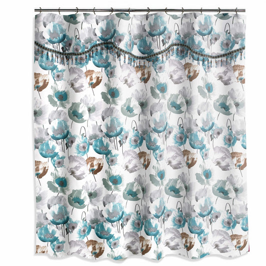 Poppy Fields Shower Curtain Aqua