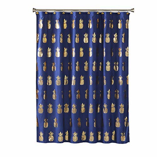 Navy/Gold Pineapple Fabric Shower Curtain 70x72
