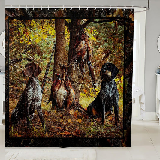 Pheasant Hunting Shower Curtain 72x72 Black Dog Fabric