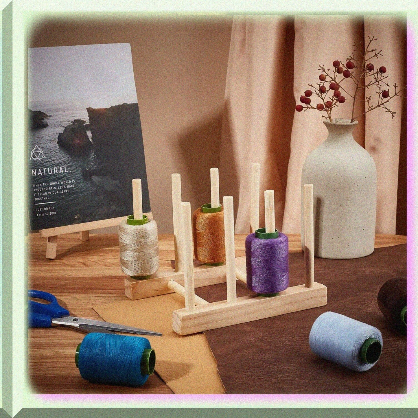 Wood Thread Rack with 8 Spools, Small Sewing Organizer