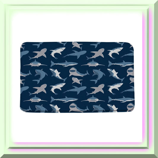 Navy Blue Shark Bath Mat 17.8x29.5 Inch