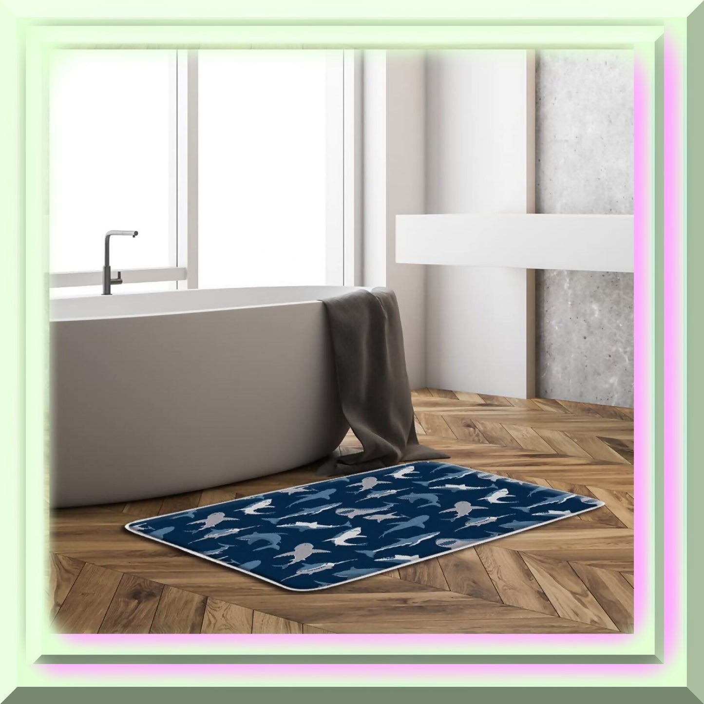 Navy Blue Shark Bath Mat 17.8x29.5 Inch