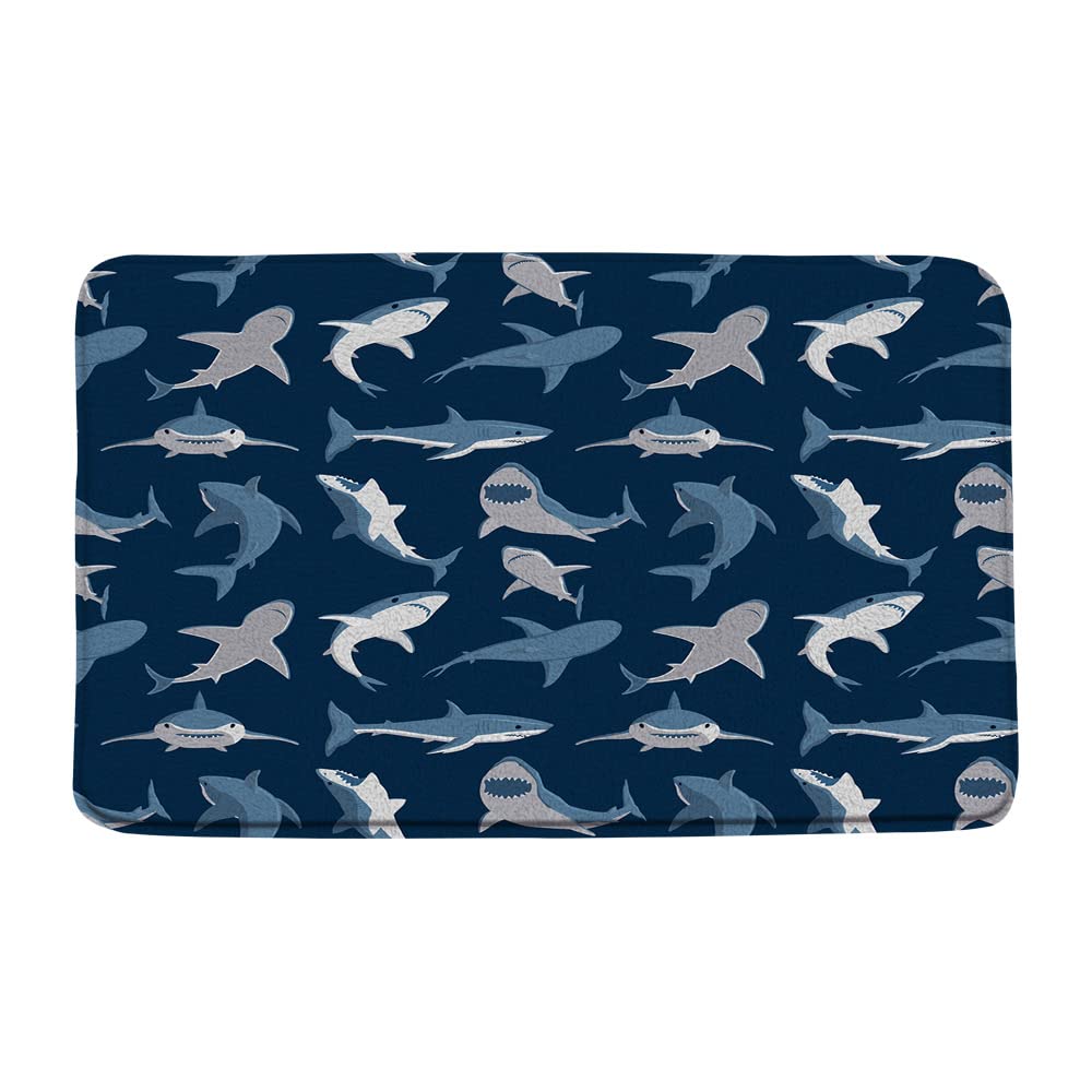 Navy Blue Shark Bath Mat 17.8x29.5 Inch
