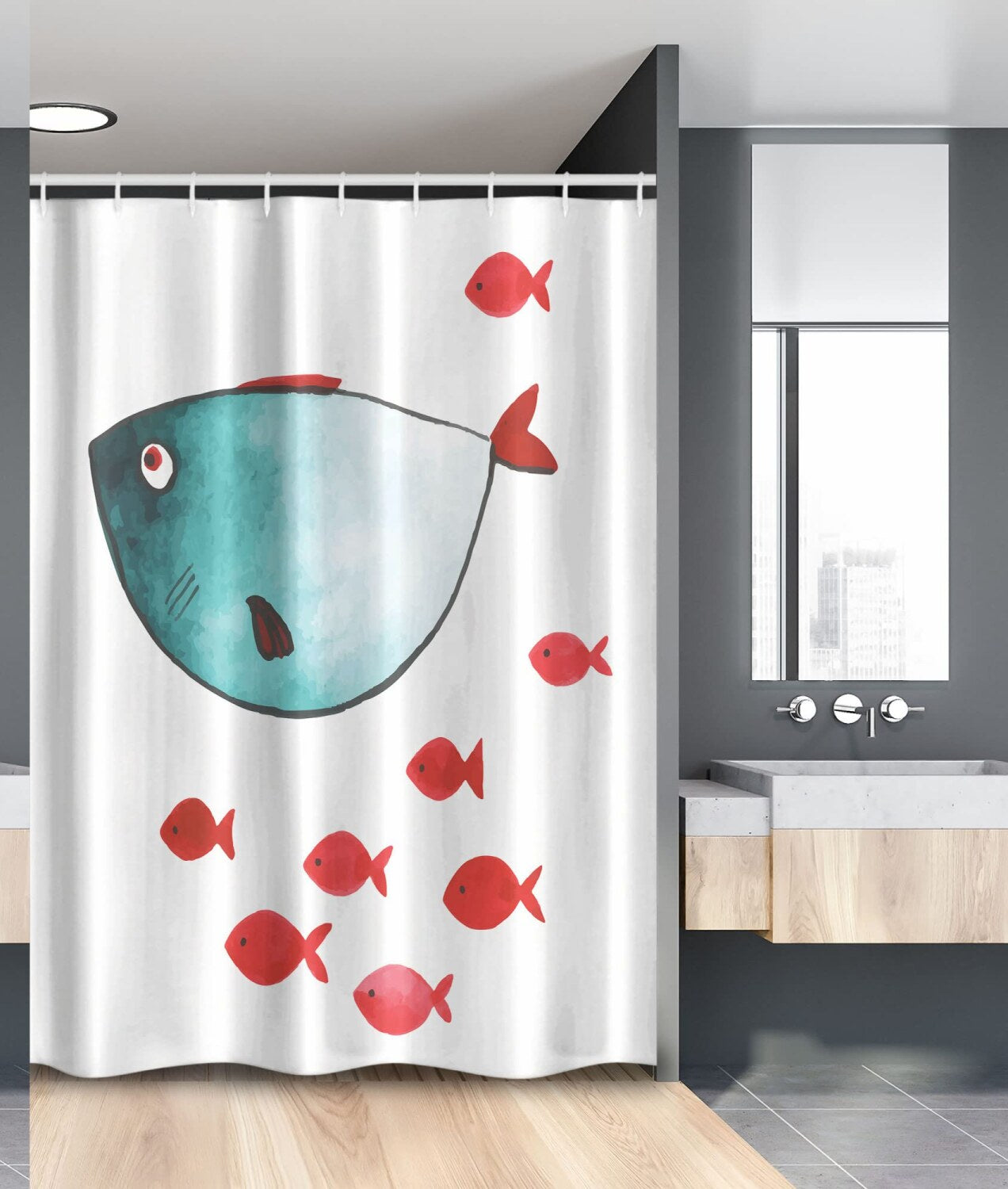 Cartoon Fish Underwater Shower Curtain 54x78 inches