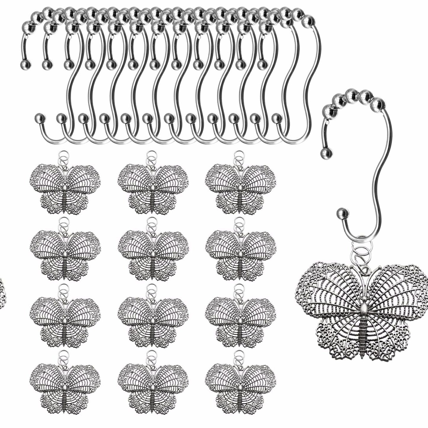 Stainless Steel Shower Curtain Hooks Rings Silver