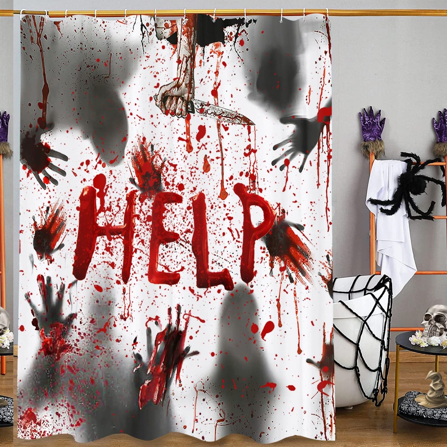 Blood Shower Curtain with 12 Hooks 72x72 in