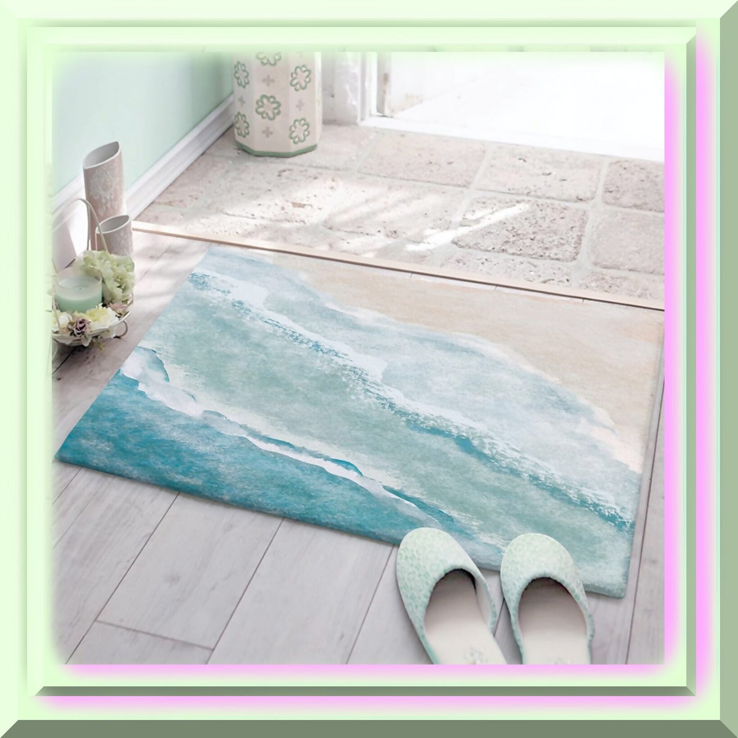 Blue Sea Beach Doormat 16x24In Non-Slip Indoor Rug